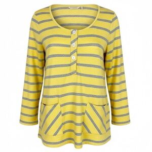 SOFT SURROUNDINGS YELLOW GRAY STRIPE PARKER TUNIC SHIRT WOMENS SZ XS